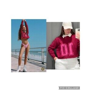 Mighty Fine Womens Red Jersey Top Small Red Pink White Collar